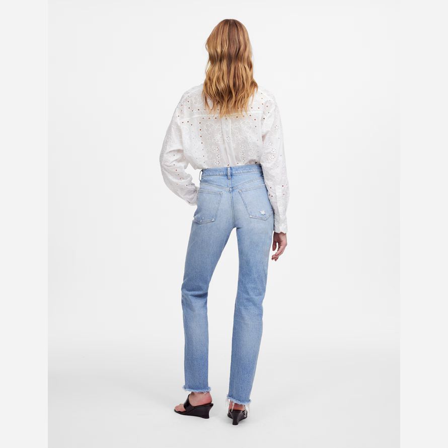 light blue womens madewell den 90er jahren gerade jeans