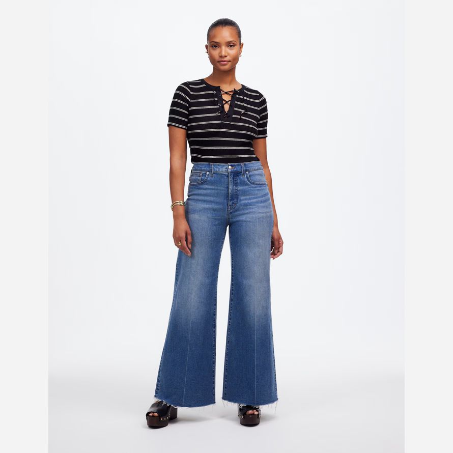 damen madewell kurvige flared wide-leg crop jeans-blue