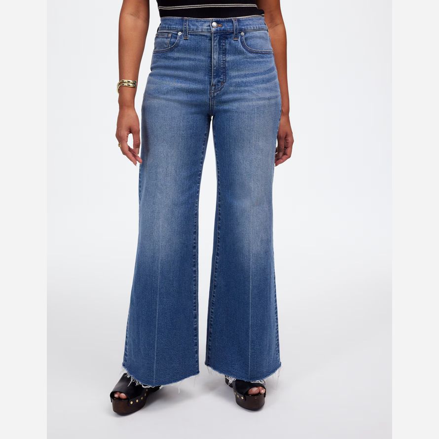 damen madewell kurvige flared wide-leg crop jeans-blue