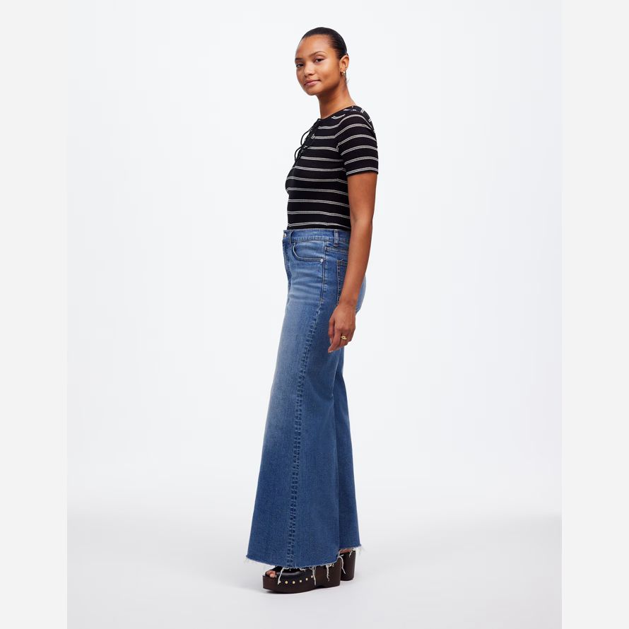 damen madewell kurvige flared wide-leg crop jeans-blue