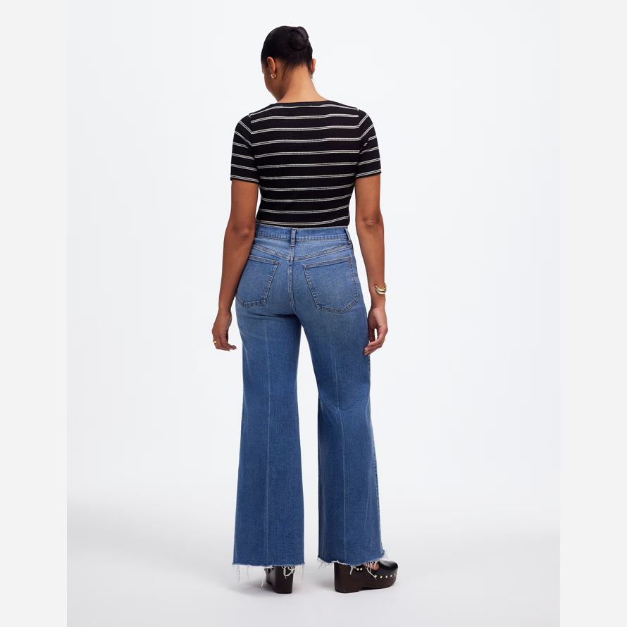 damen madewell kurvige flared wide-leg crop jeans-blue