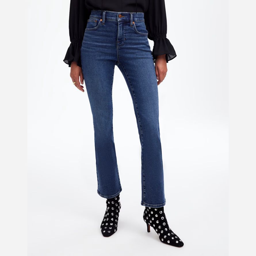 blau damen madewell kick out crop jeans
