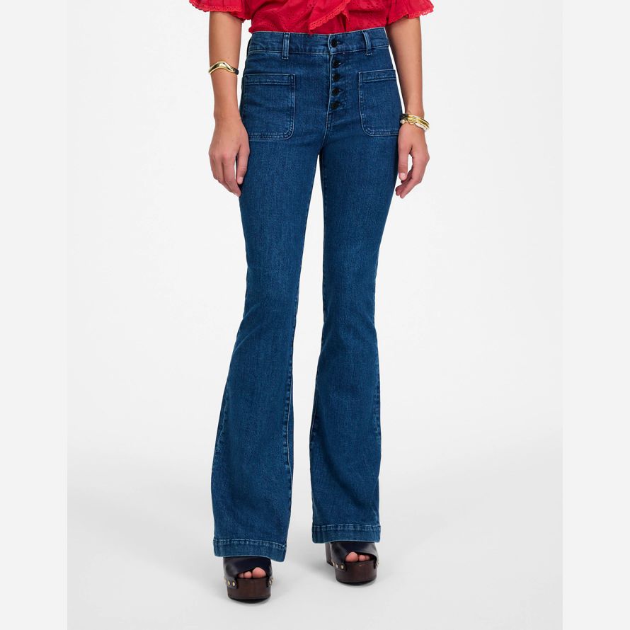 damen madewell flohmarkt flare jeans blau