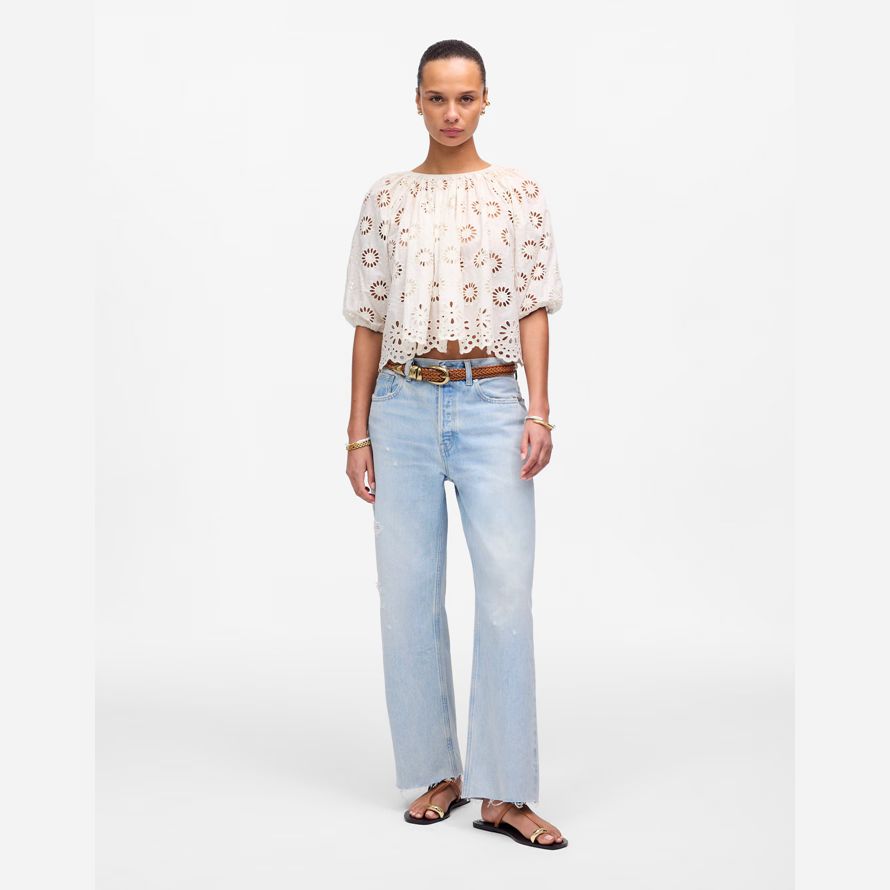 madewell tief liegende baggy crop womens jeans licht blau