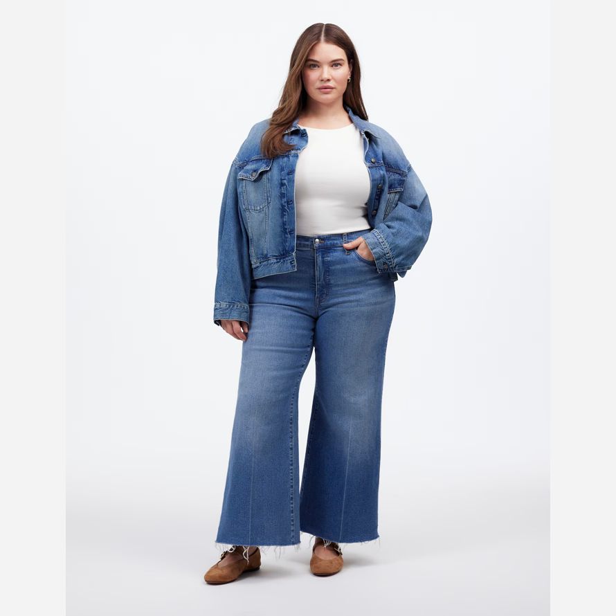 damen madewell plus flared wide-leg crop jeans-blue
