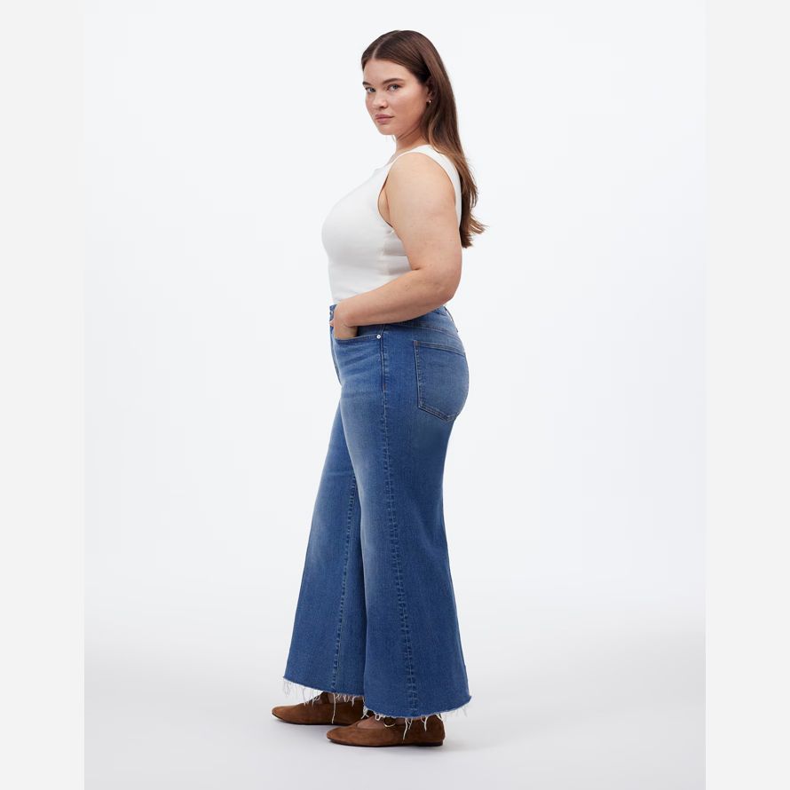 damen madewell plus flared wide-leg crop jeans-blue