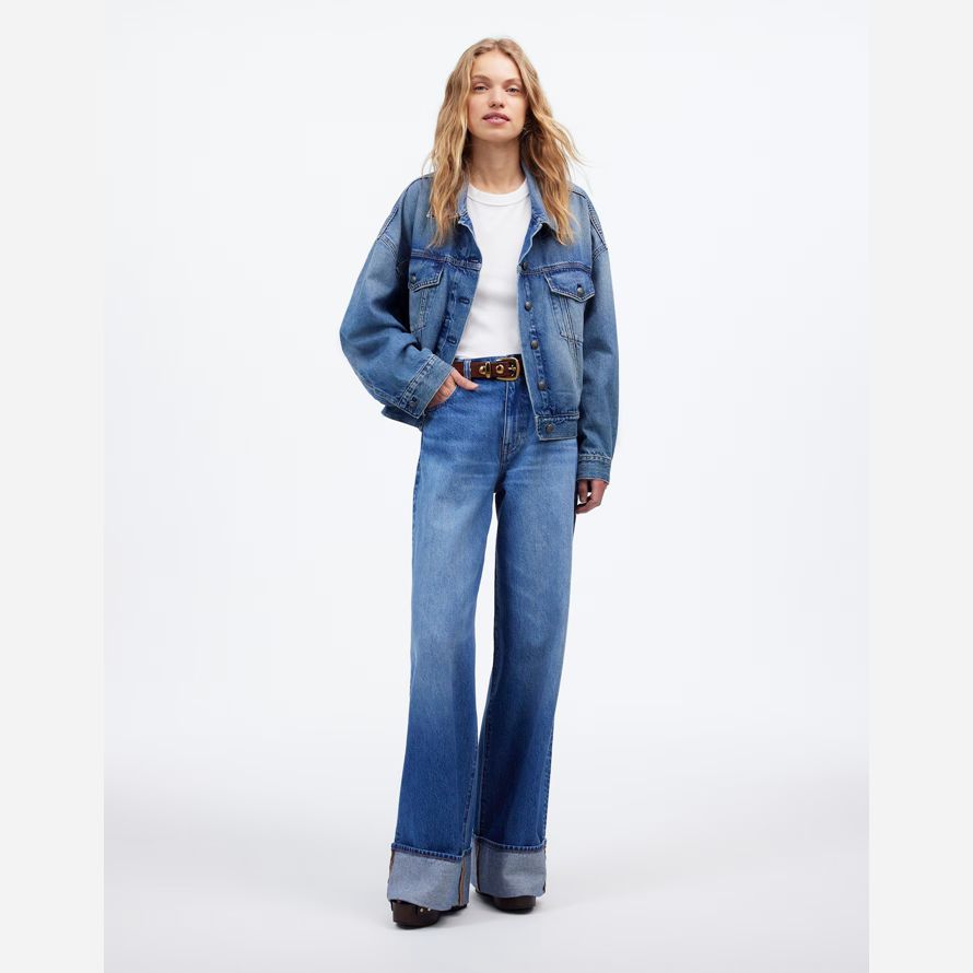 blau damen madewell superwide-leg jeans