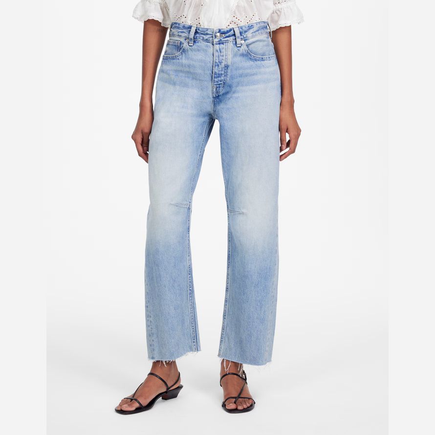 madewell die schossen barrel-leg womens jeans licht blau