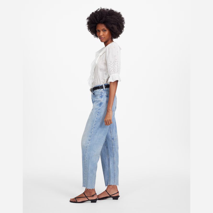 madewell die schossen barrel-leg womens jeans licht blau