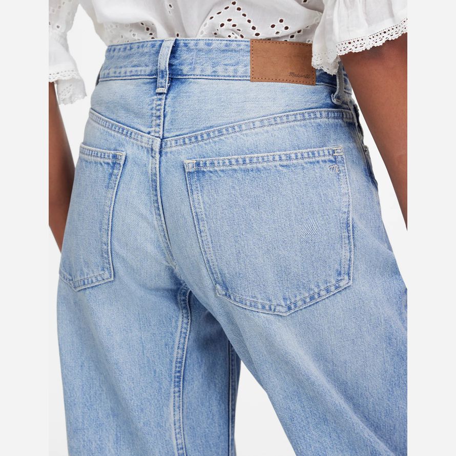 madewell die schossen barrel-leg womens jeans licht blau