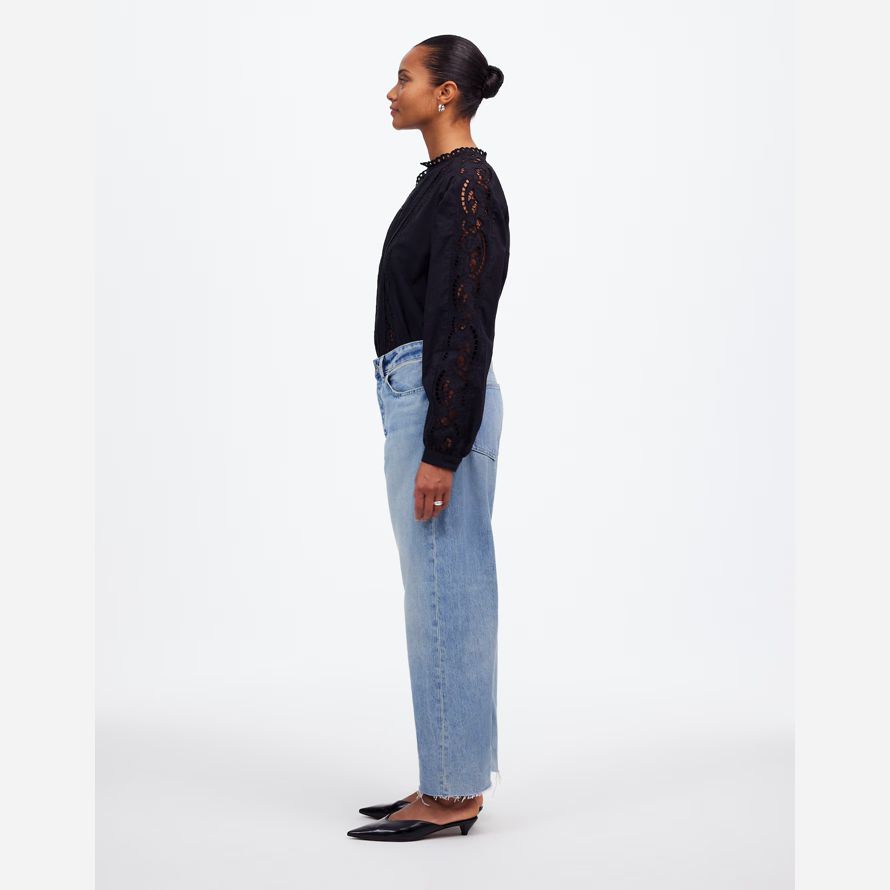 light blue madewell dem curvy schossen barrel-leg womens jeans