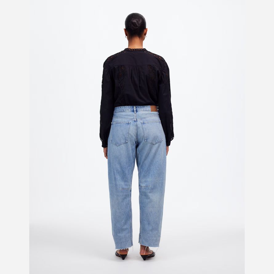 light blue madewell dem curvy schossen barrel-leg womens jeans