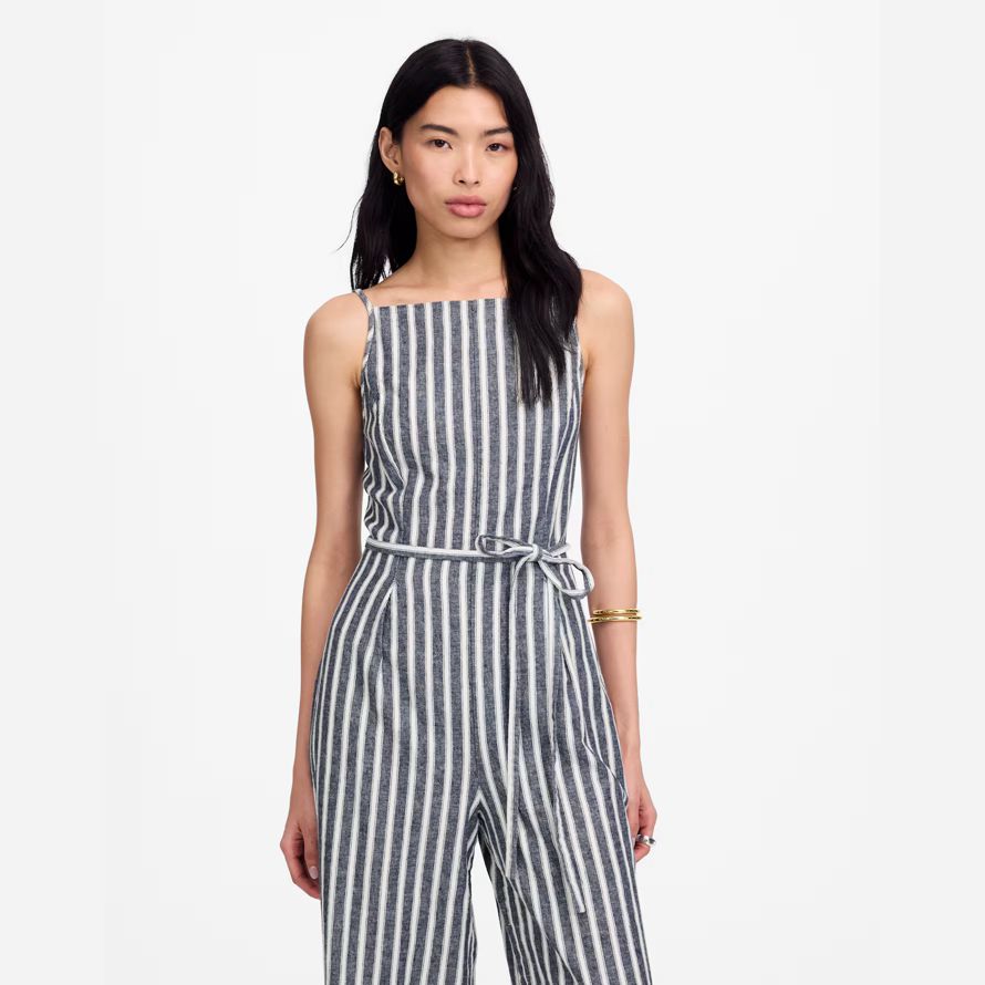 madewell pleated wide-leg womens jumpsuits white navy