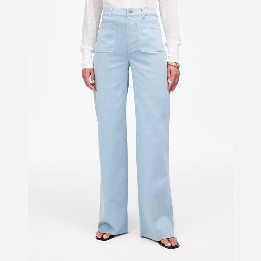light blue womens madewell die emmett wide-leg pants