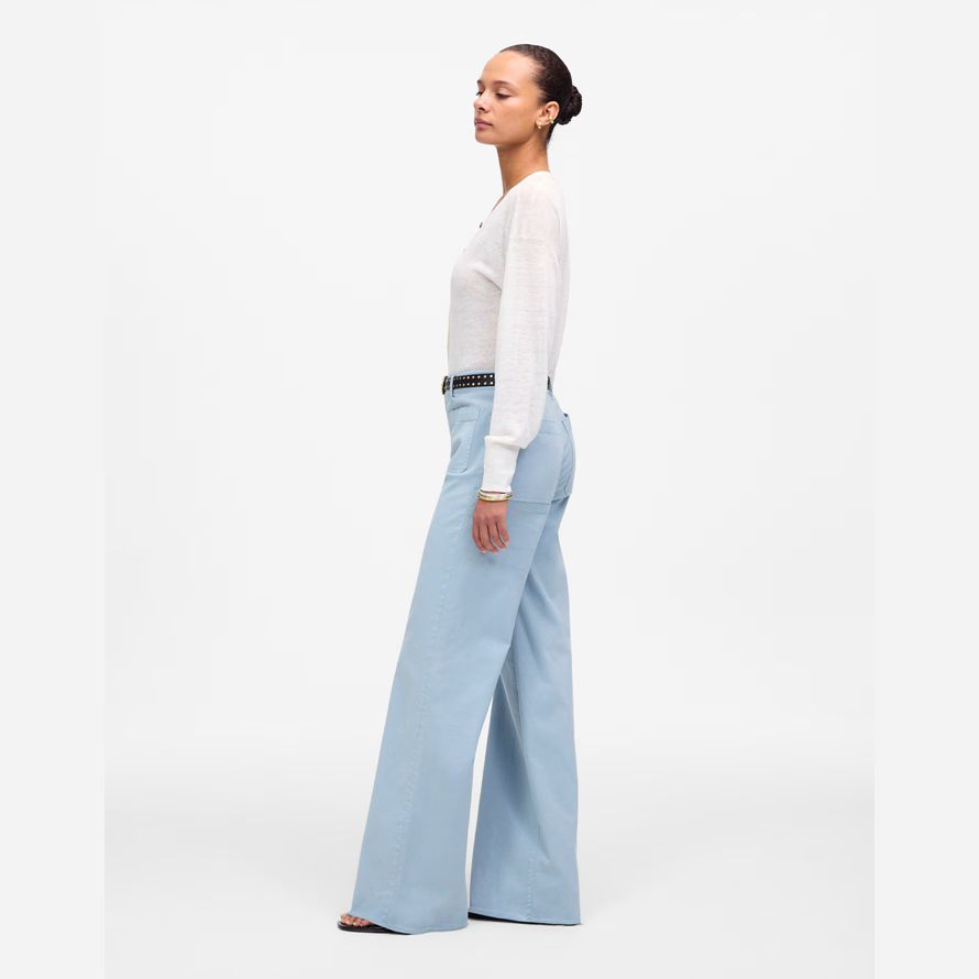 light blue womens madewell die emmett wide-leg pants