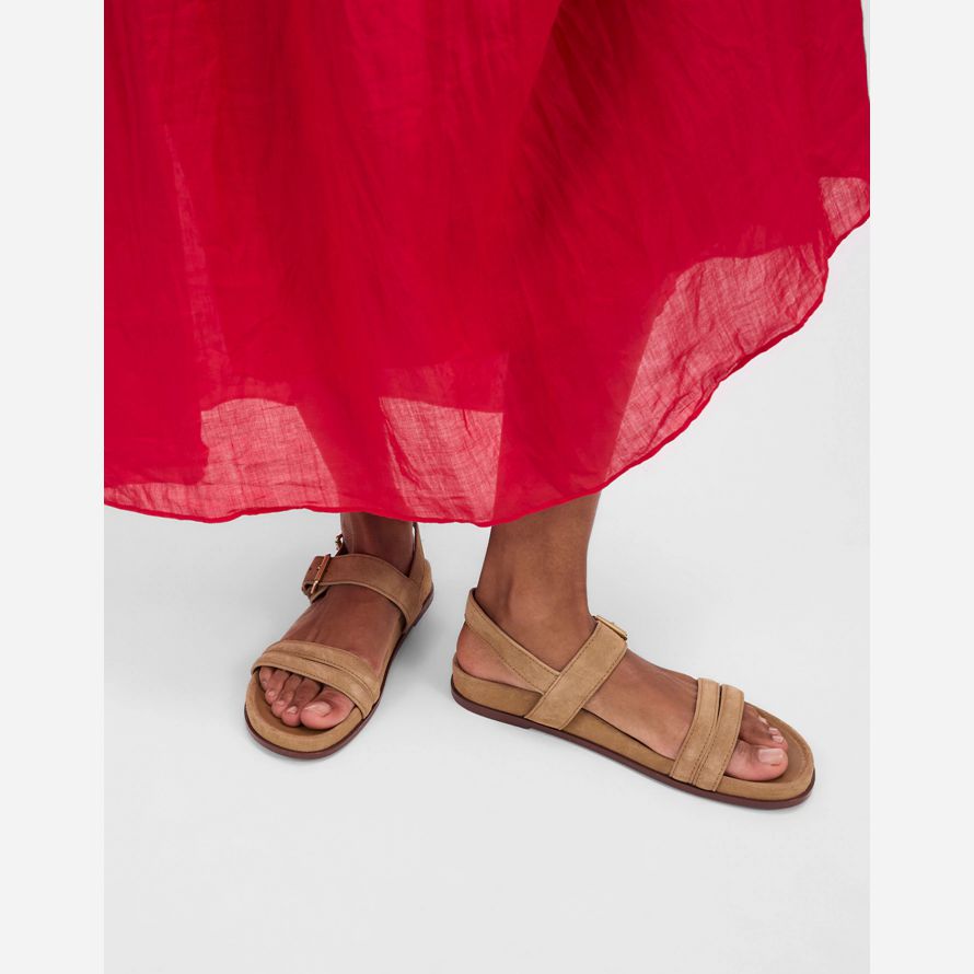 khaki braun damen madewell den dara-double-strap wildleder sandalen
