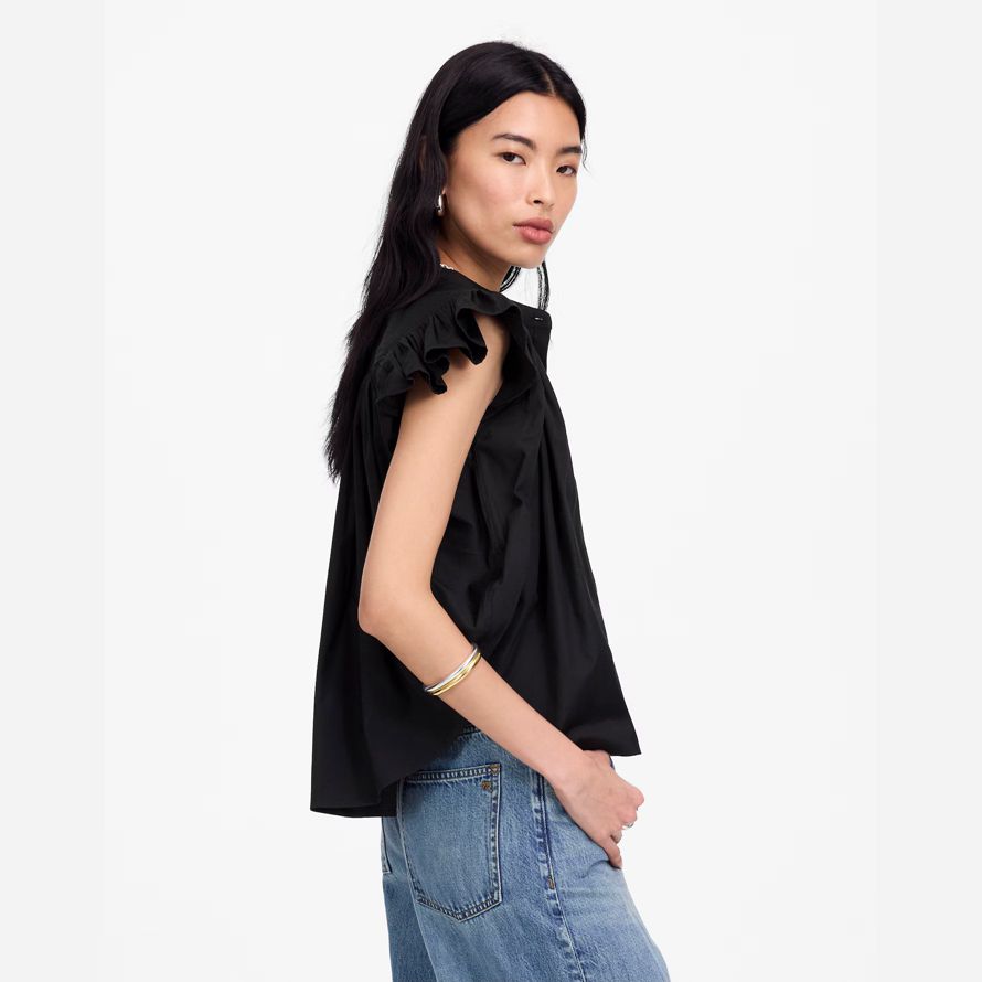 schwarz madewell popeline geraffte knopf-up-womens t-shirts