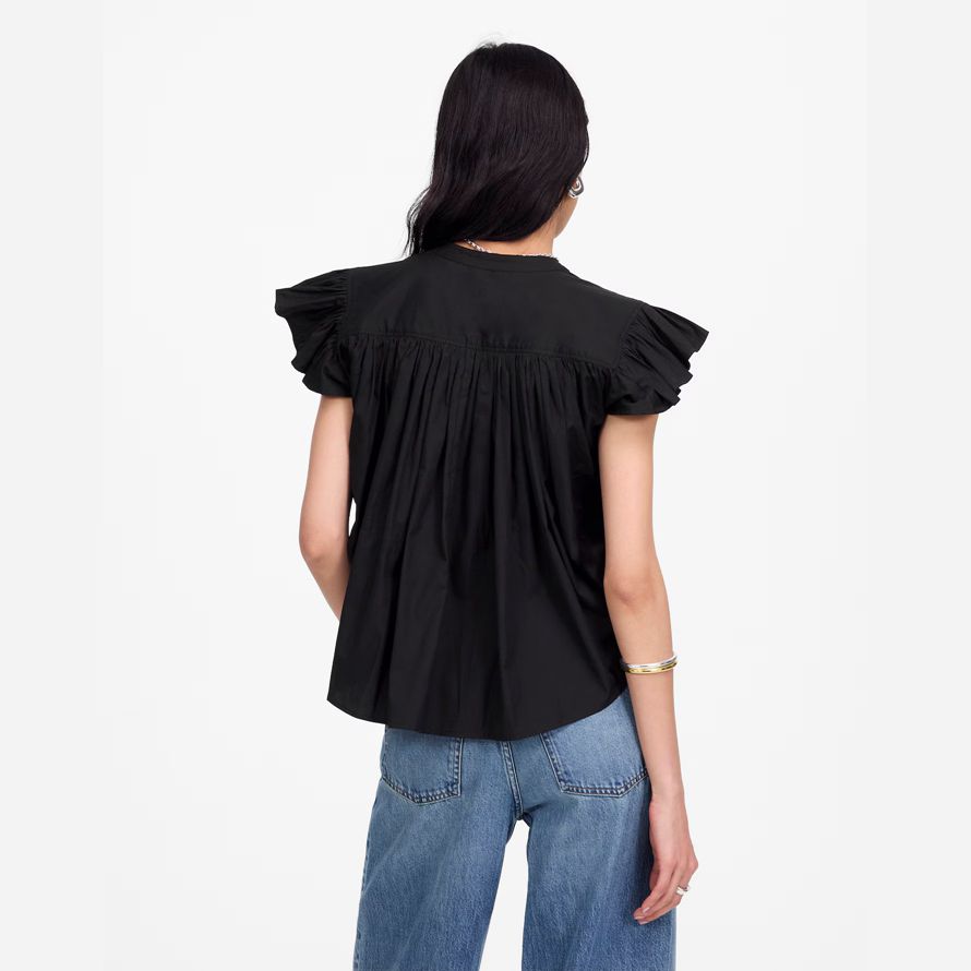 schwarz madewell popeline geraffte knopf-up-womens t-shirts