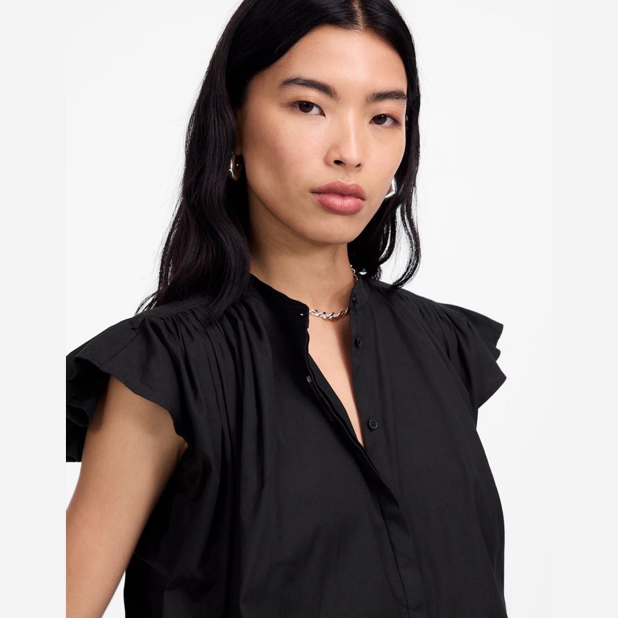 schwarz madewell popeline geraffte knopf-up-womens t-shirts