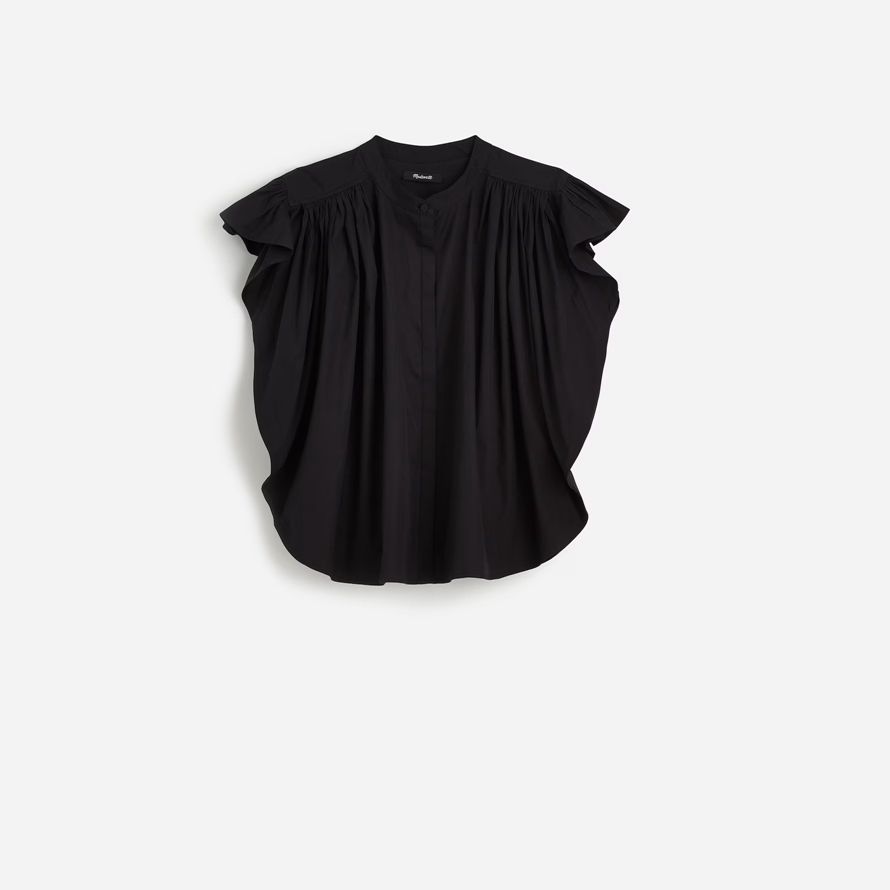 schwarz madewell popeline geraffte knopf-up-womens t-shirts