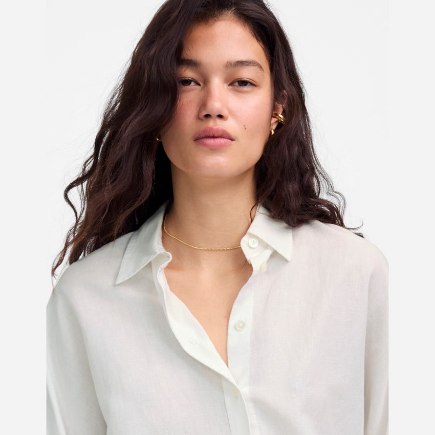 weiß damen madewell oversized pleated-sleeve button-up shirts