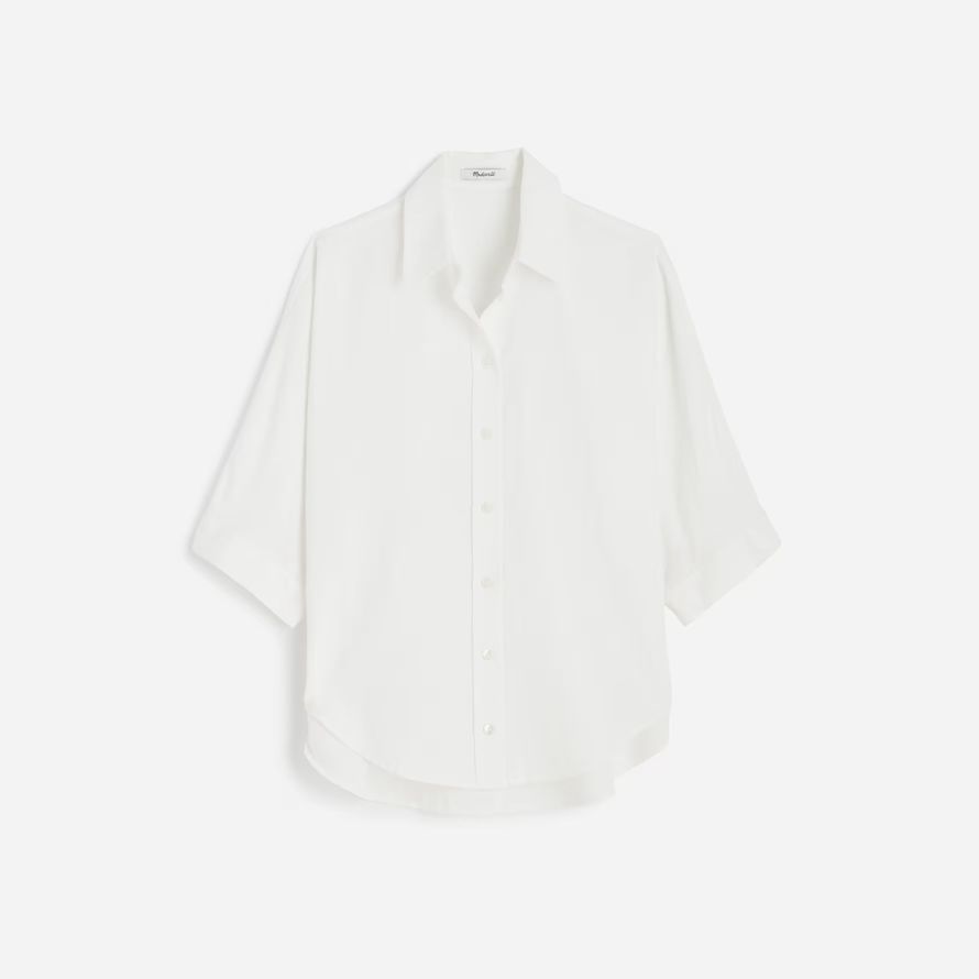 weiß damen madewell oversized pleated-sleeve button-up shirts