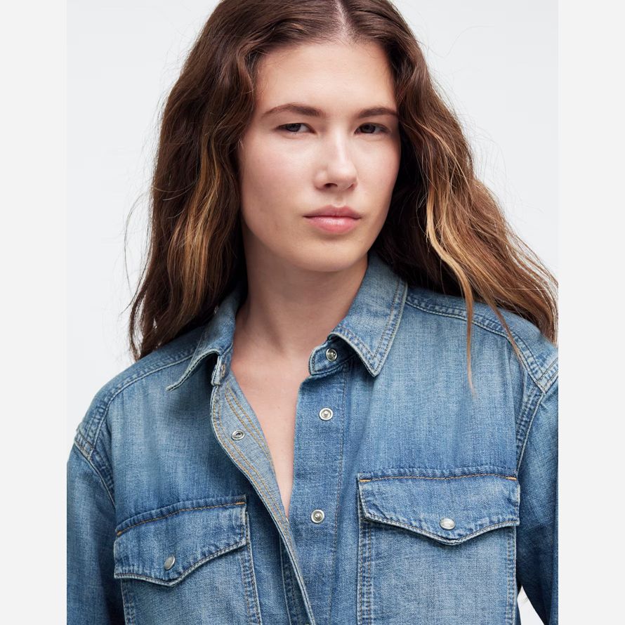 blau damen madewell denim entspannter western-hemden