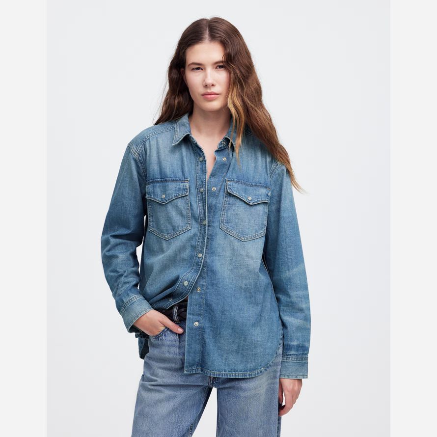 blau damen madewell denim entspannter western-hemden