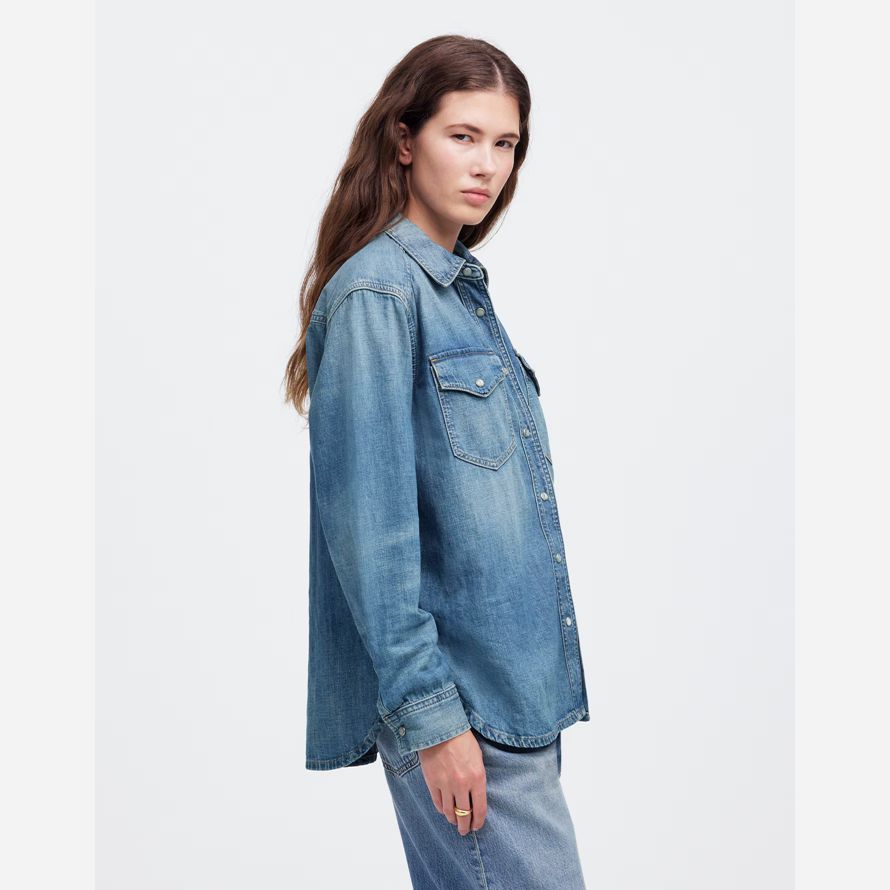 blau damen madewell denim entspannter western-hemden