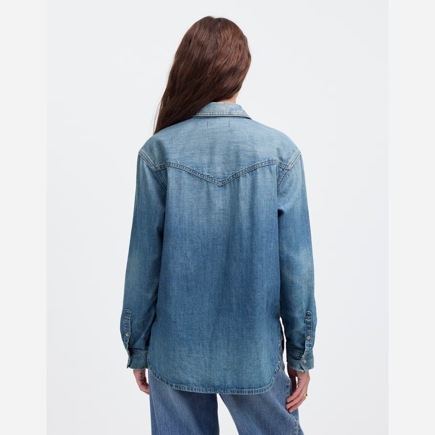 blau damen madewell denim entspannter western-hemden