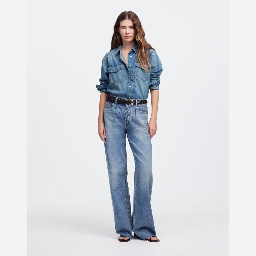 blau damen madewell denim entspannter western-hemden