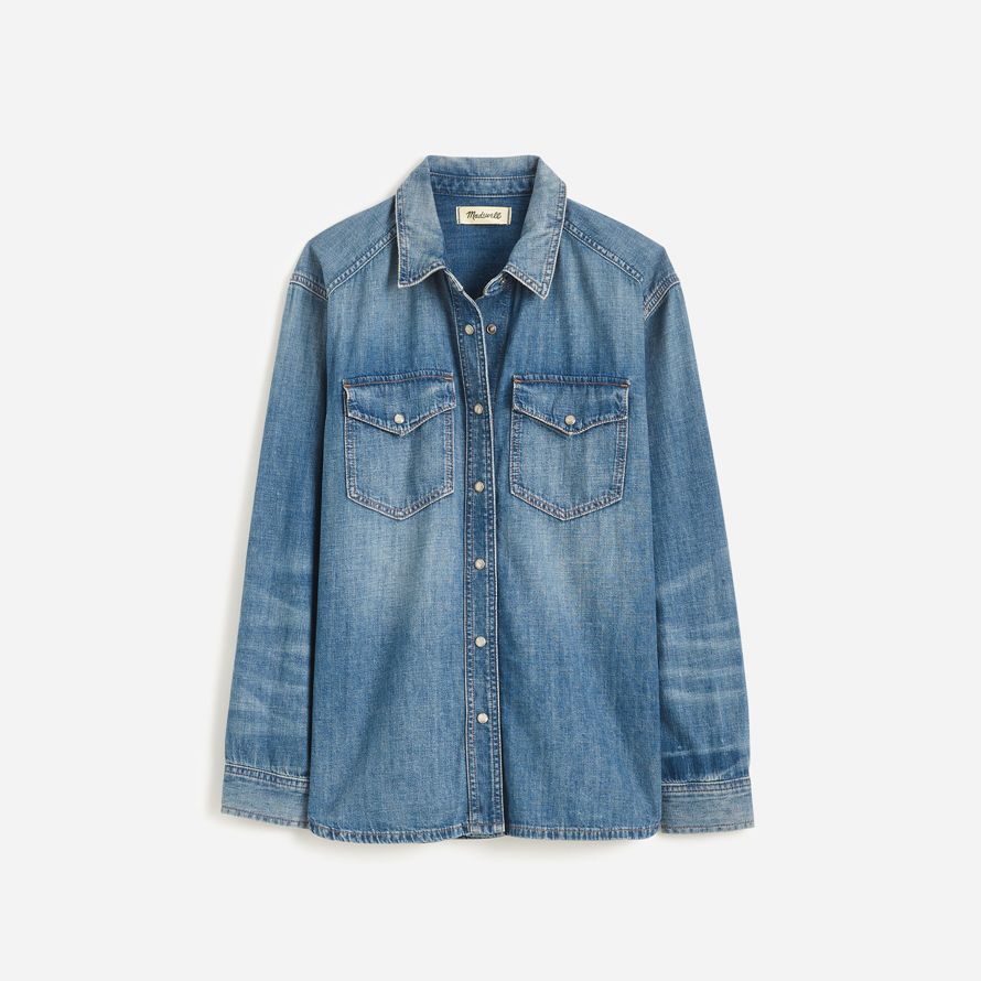 blau damen madewell denim entspannter western-hemden