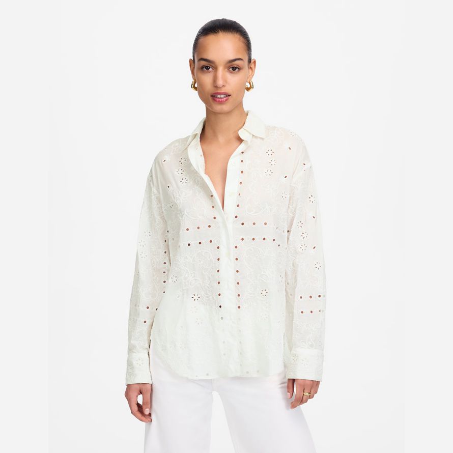 weiße madewell gesticktes Übergroßes button-up-womens t-shirts