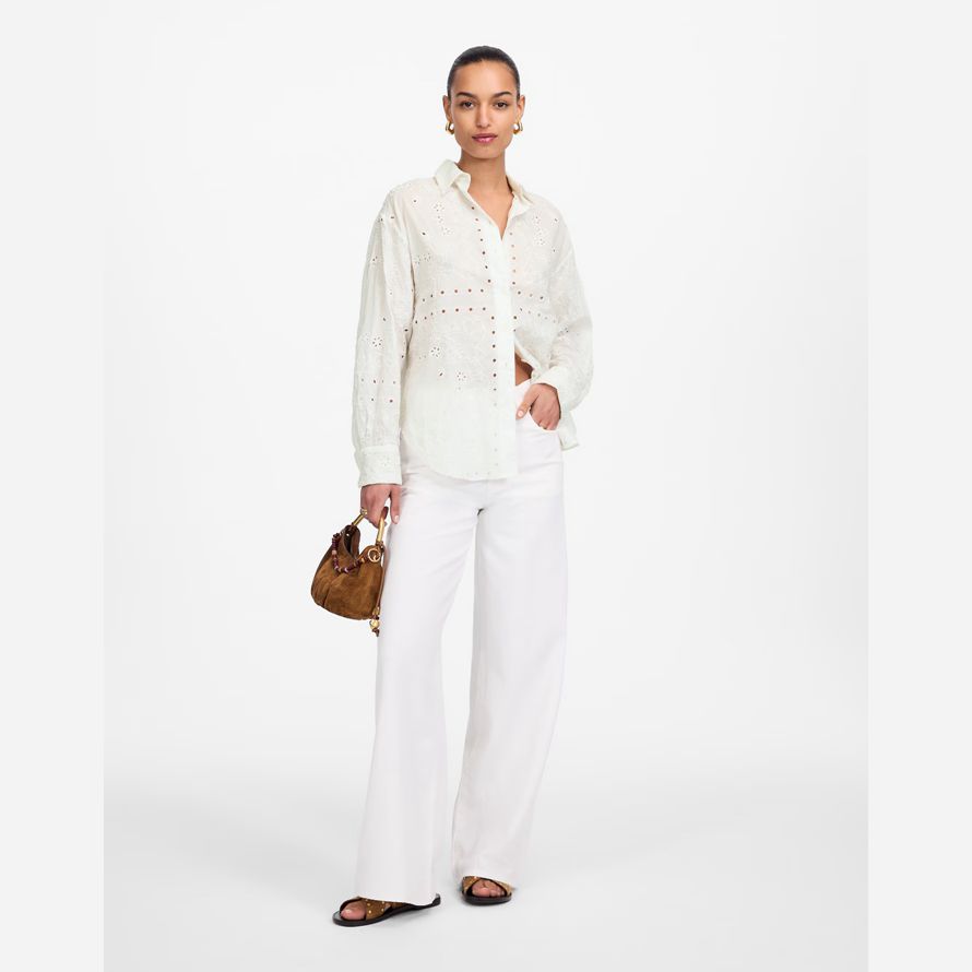 weiße madewell gesticktes Übergroßes button-up-womens t-shirts