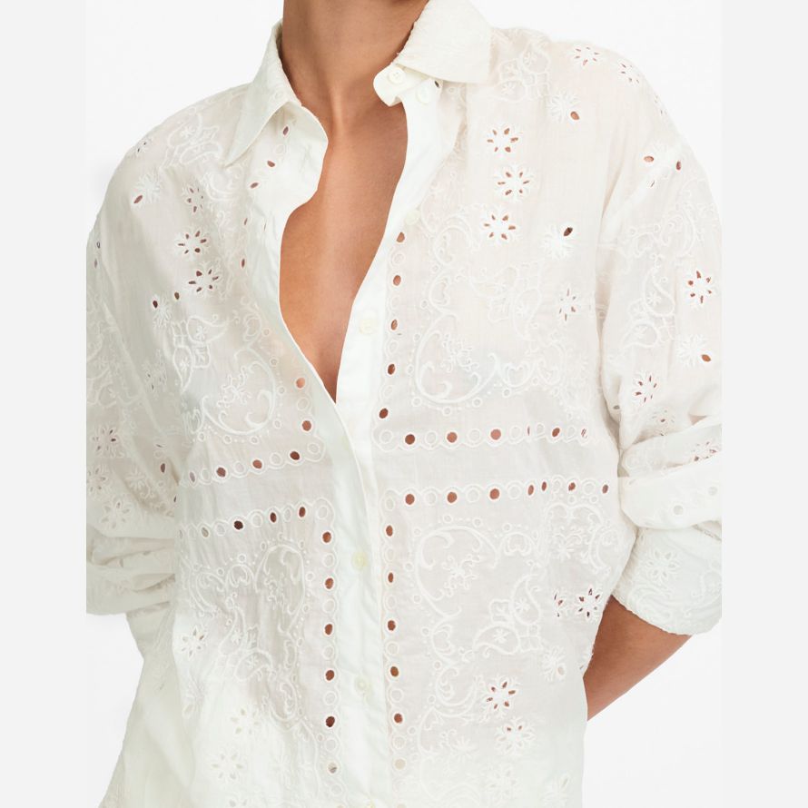 weiße madewell gesticktes Übergroßes button-up-womens t-shirts