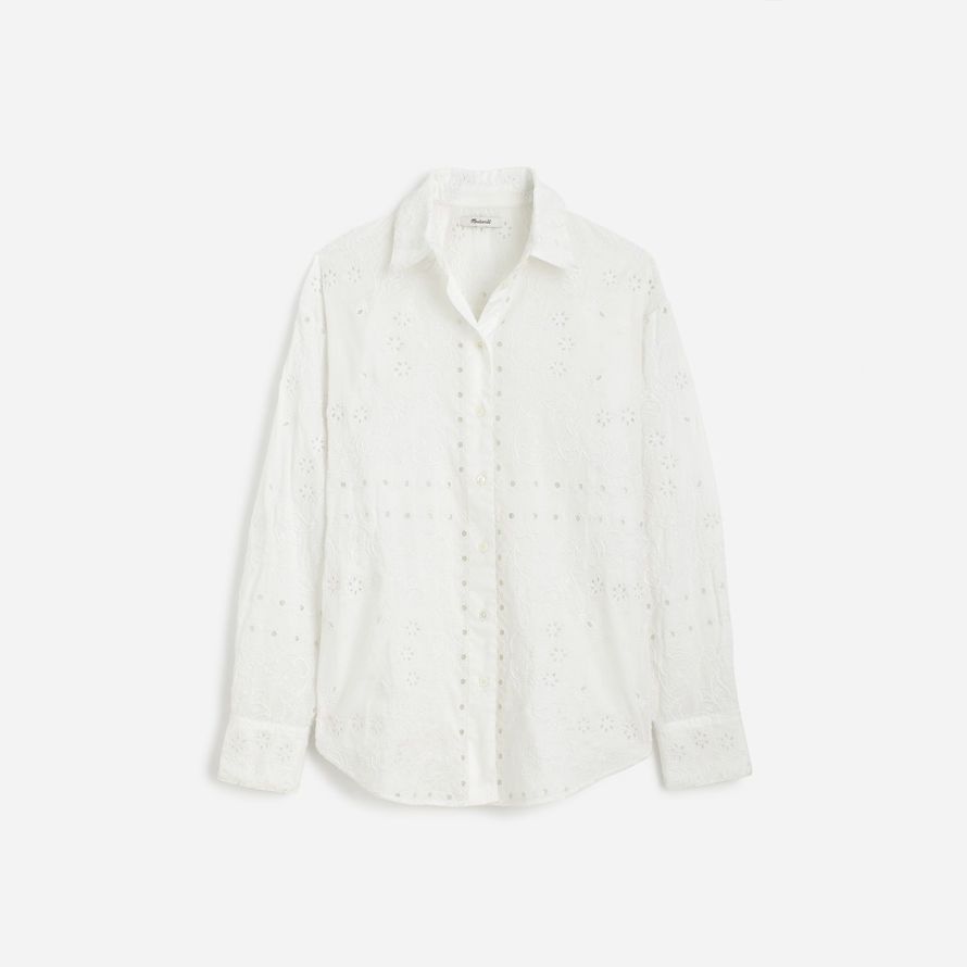weiße madewell gesticktes Übergroßes button-up-womens t-shirts