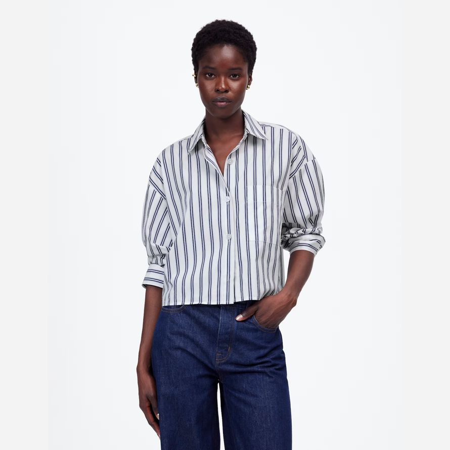 madewell gerader saum damen shirts weiß blau