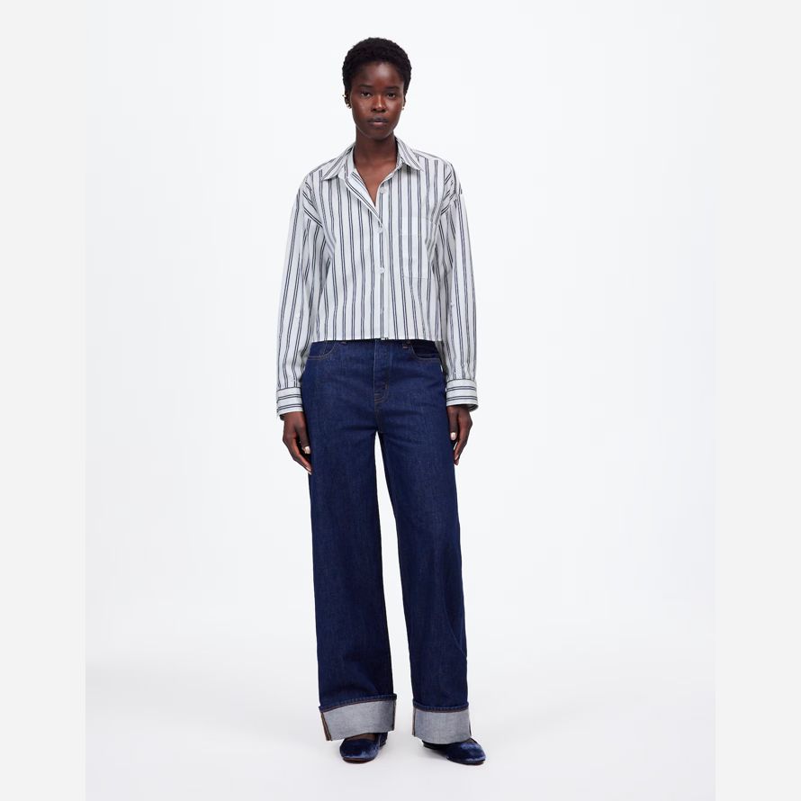 madewell gerader saum damen shirts weiß blau