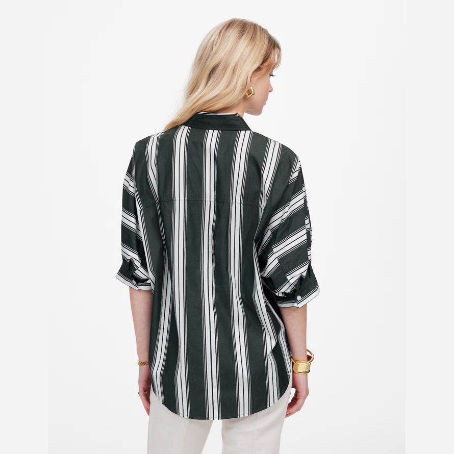 dark green white madewell oversized pleated-sleeve button-up womens t-shirts