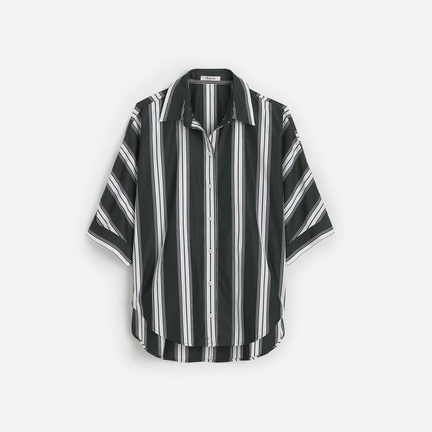 dark green white madewell oversized pleated-sleeve button-up womens t-shirts