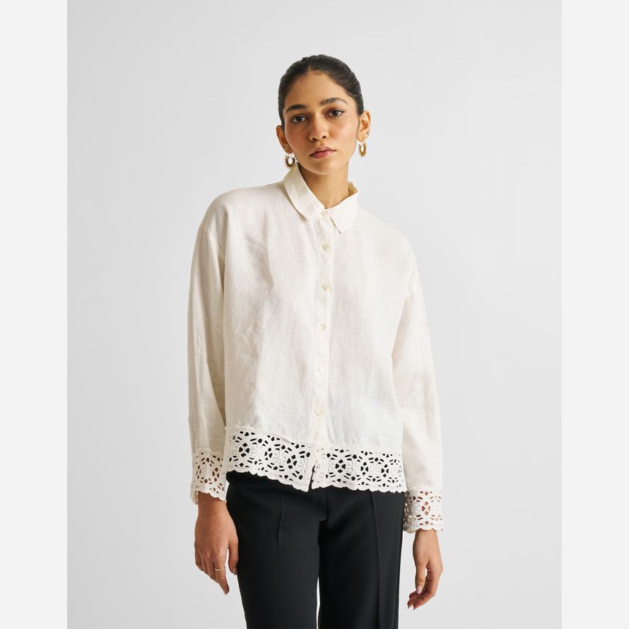 madewell reistorᆴ button-down mit bestickter spitze damen shirts weiß