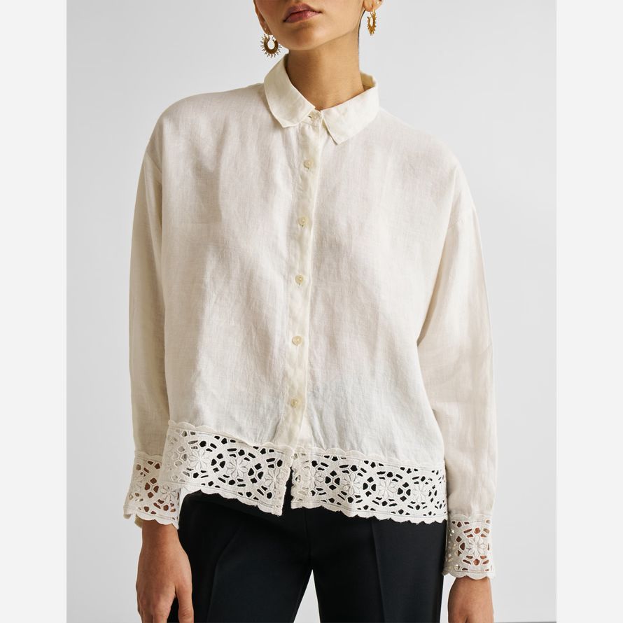 madewell reistorᆴ button-down mit bestickter spitze damen shirts weiß