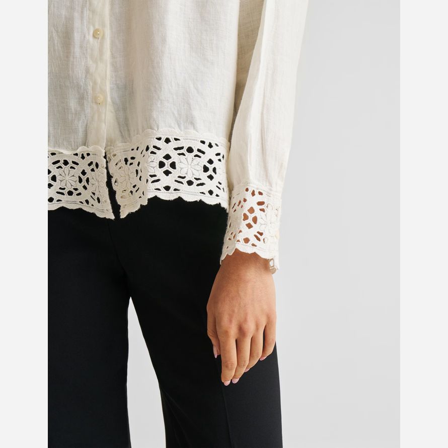 madewell reistorᆴ button-down mit bestickter spitze damen shirts weiß
