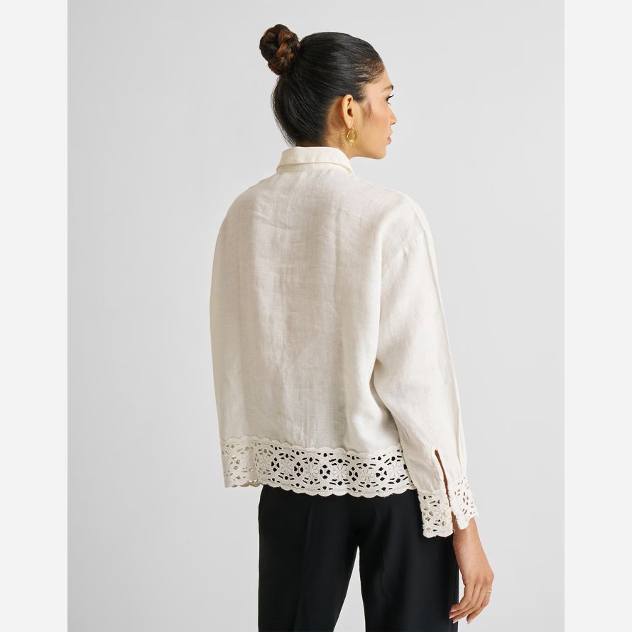 madewell reistorᆴ button-down mit bestickter spitze damen shirts weiß