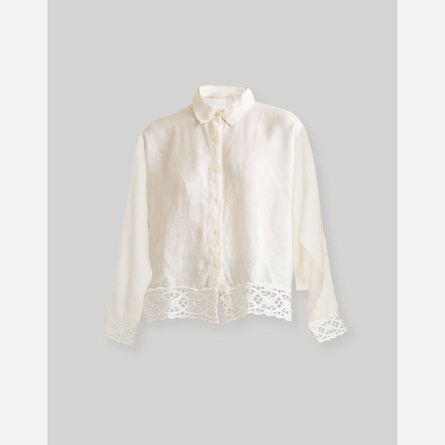 madewell reistorᆴ button-down mit bestickter spitze damen shirts weiß