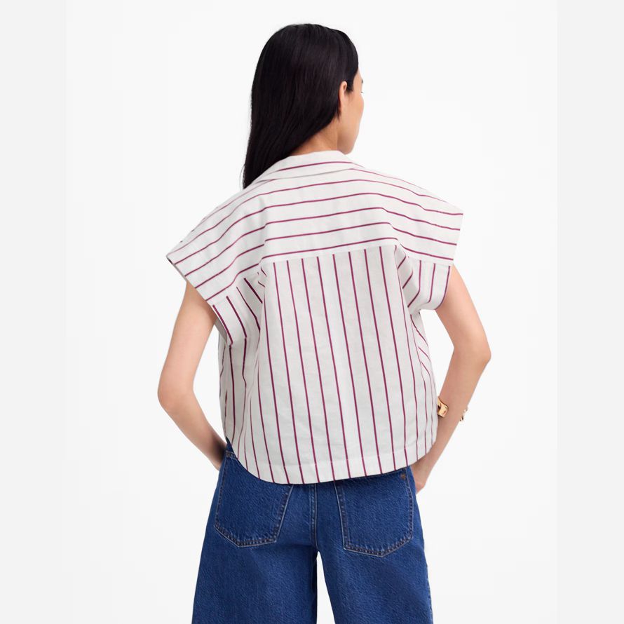 weiß lila madewell resort-kragen-leinen-baumwolle womens t-shirts