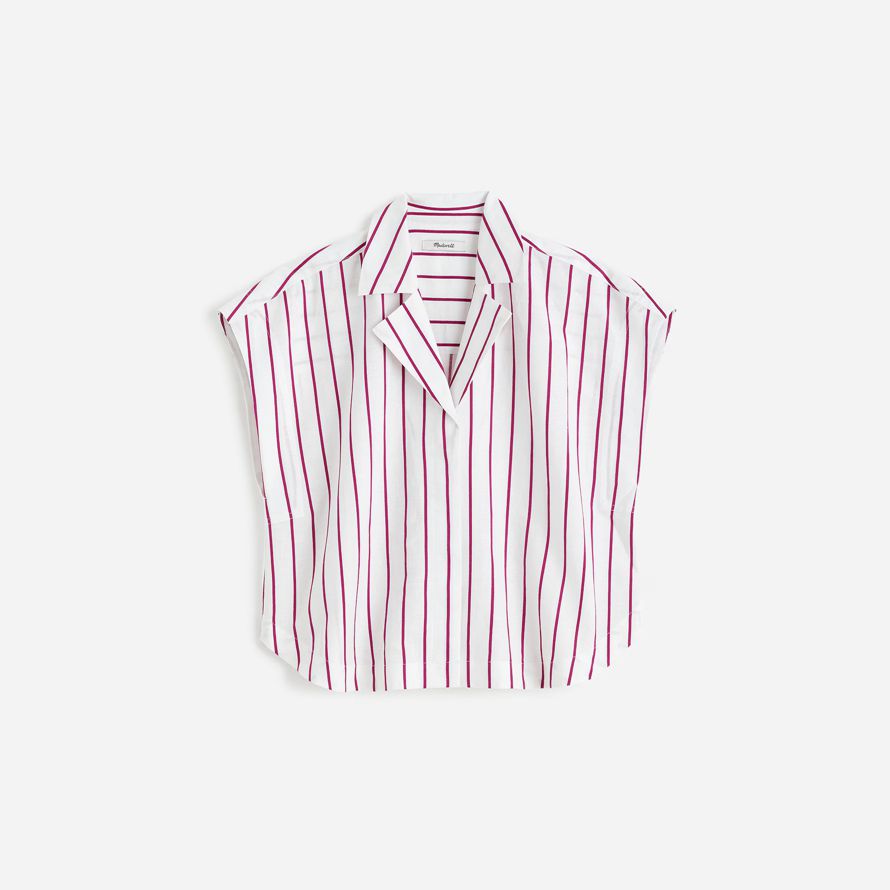 weiß lila madewell resort-kragen-leinen-baumwolle womens t-shirts