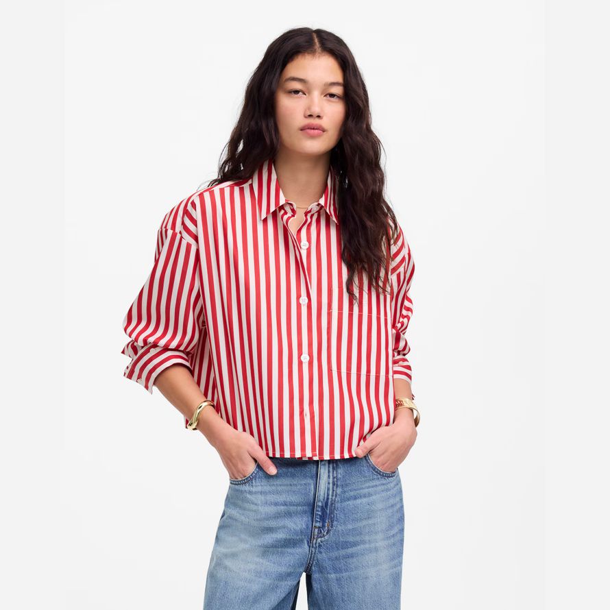 damen madewell gerader saum shirts rot weiß