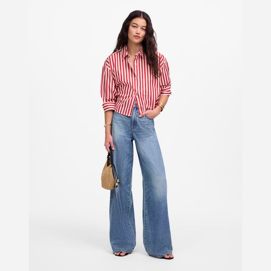 damen madewell gerader saum shirts rot weiß
