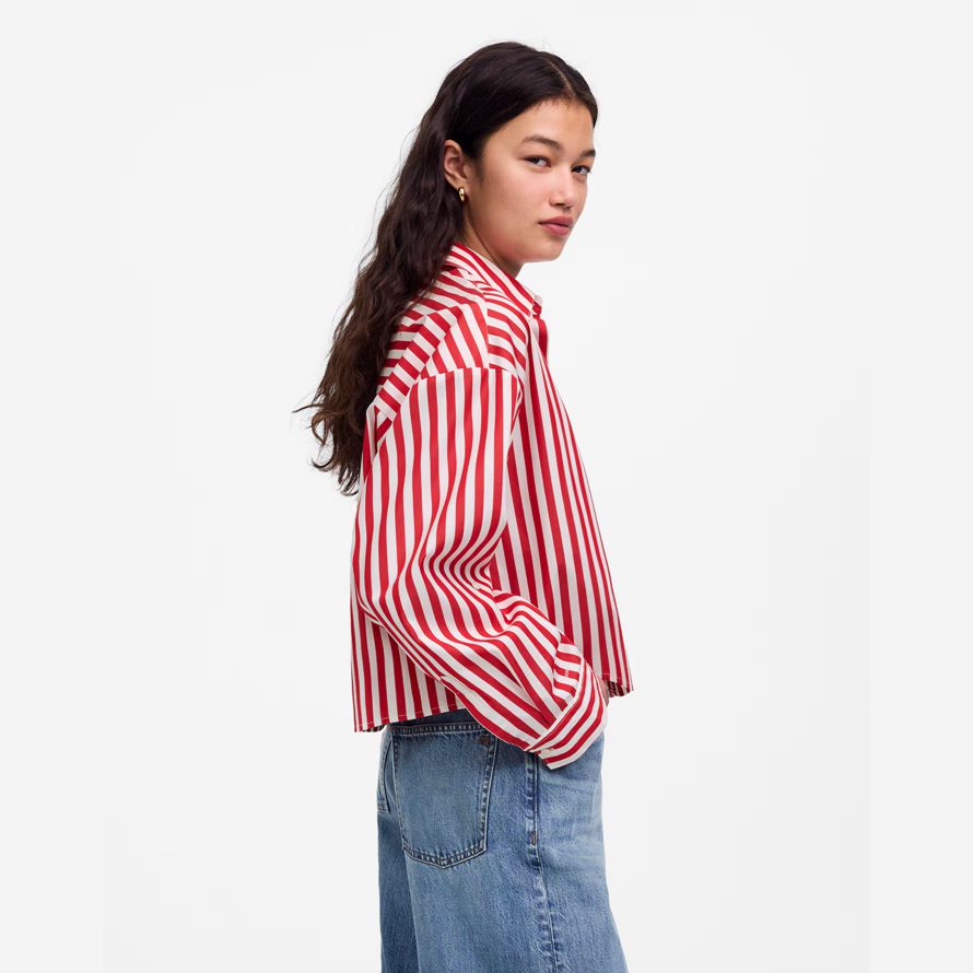 damen madewell gerader saum shirts rot weiß